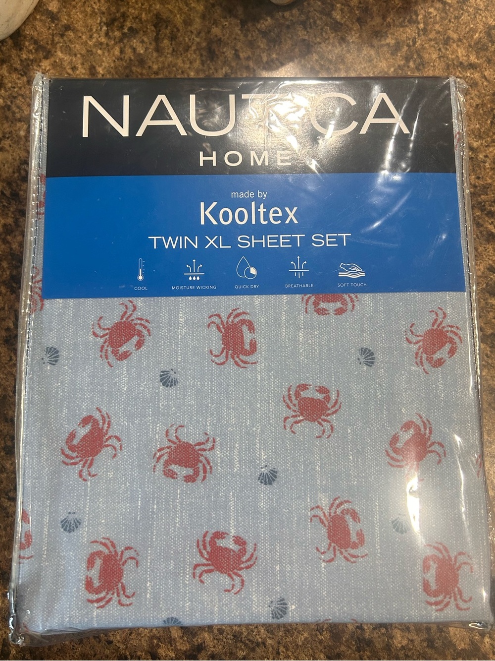 Nautica Twin XL Sheet Set in Light Blue with Red Crab Motif